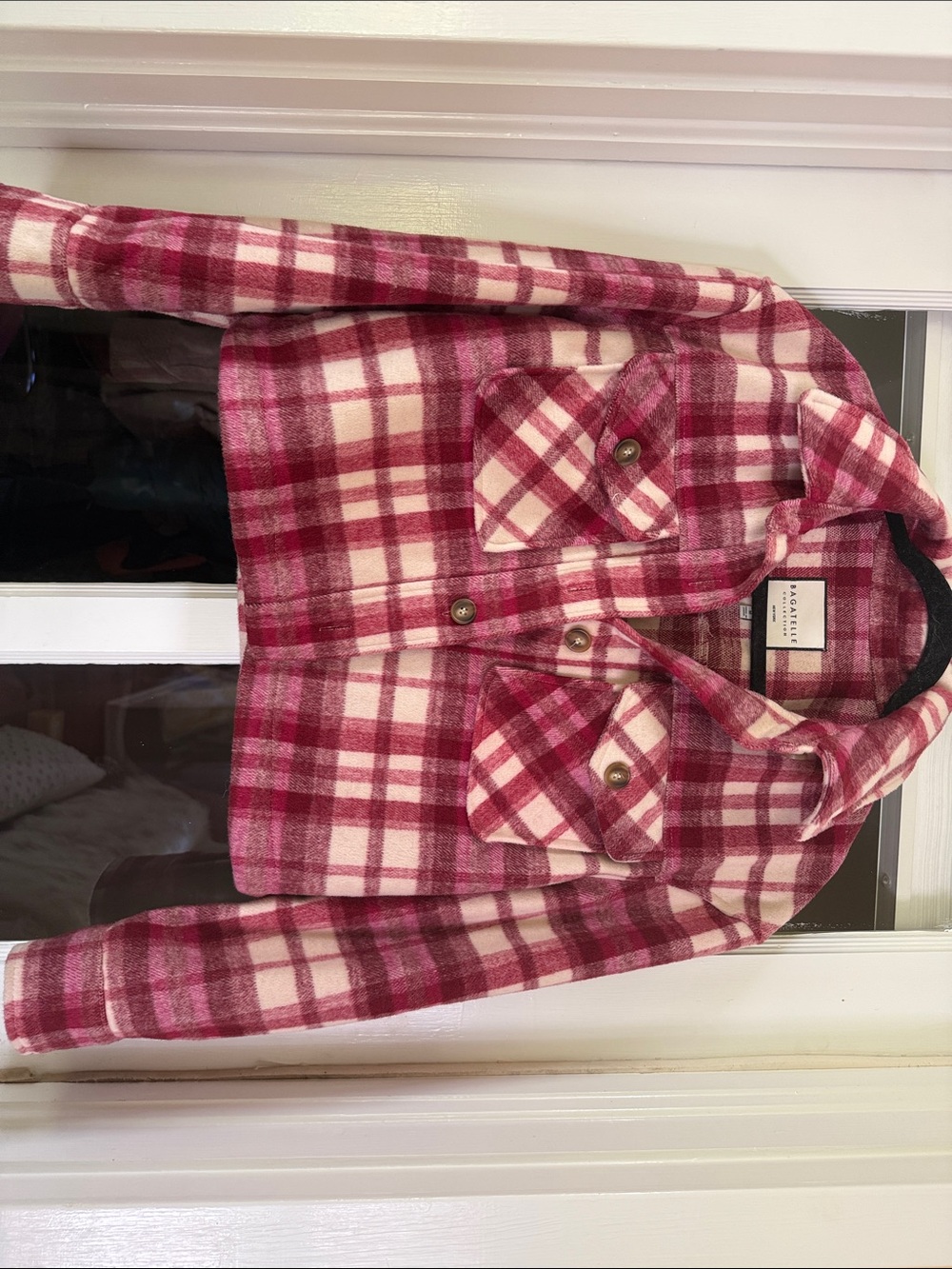 Madewell Pink Plaid Cropped Jean Shacket